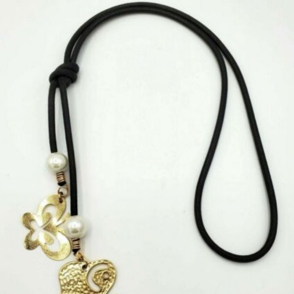 Lariat Rope Necklace Elephant Butterfly Gold Tone - Picture 2 of 6